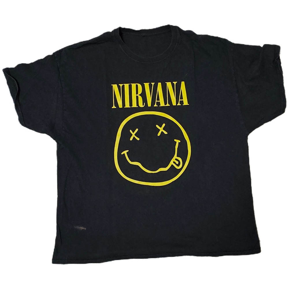 Nirvana Smiley Face T Shirt Black Band Tee Graphic Print‎ Menswear
(R)